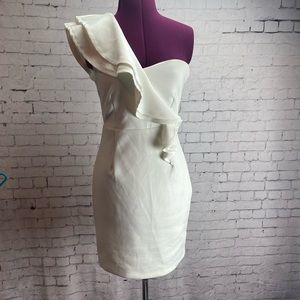 Arden B size large white ruffle one shoulder mini dress